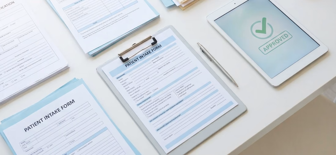 Insurance verification paperwork prepared ahead of a consultation